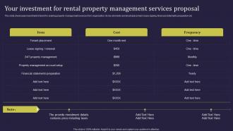 Your Investment For Rental Property Management Services Proposal Ppt Template