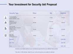 Your investment for security bid proposal ppt powerpoint presentation summary