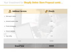 Your investment for shopify online store proposal contd ppt powerpoint presentation outline vector