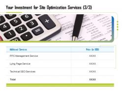 Your investment for site optimization services technical ppt file aids