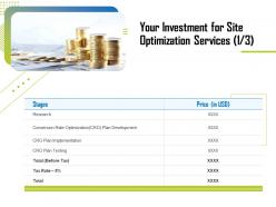 Your investment for site optimization services testing ppt file topics