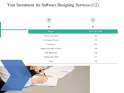 Your investment for software designing services assessment ppt powerpoint presentation icon maker