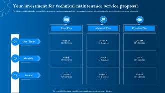 Your Investment For Technical Maintenance Service Proposal Ppt Diagrams