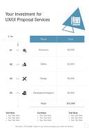 Your Investment For Ux Ui Proposal Services One Pager Sample Example Document
