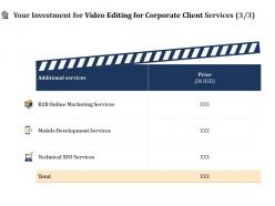Your investment for video editing for corporate client services mobile ppt infographics