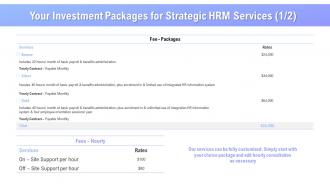 Your investment packages for strategic hrm services ppt summary slides