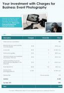 Your Investment With Charges For Business Event Photography One Pager Sample Example Document