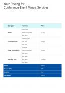 Your Pricing For Conference Event Venue Services One Pager Sample Example Document