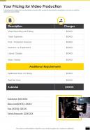 Your Pricing For Video Production One Pager Sample Example Document