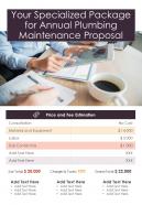 Your Specialized Package For Annual Plumbing Maintenance Proposal One Pager Sample Example Document