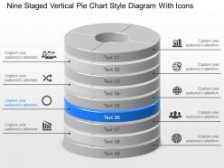 Ys nine staged vertical pie chart style diagram with icons powerpoint template