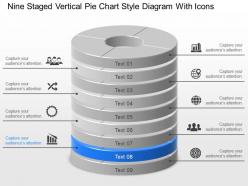 Ys nine staged vertical pie chart style diagram with icons powerpoint template