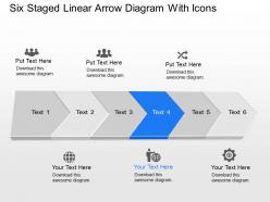 Zm six staged linear arrow diagram with icons powerpoint template