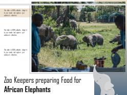 Zoo keepers preparing food for african elephants