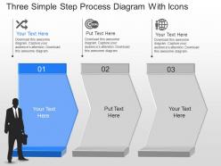 Zp three simple step process diagram with icons powerpoint template