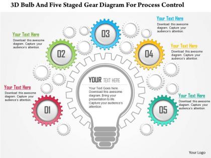 0115 3d bulb and five staged gear diagram for process control powerpoint template