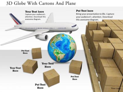 0115 3d globe with cartons and plane image graphics for powerpoint