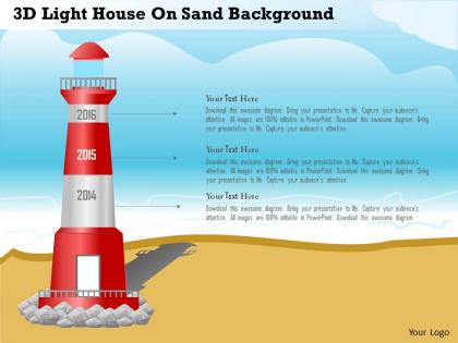 0115 3d light house on sand background powerpoint template