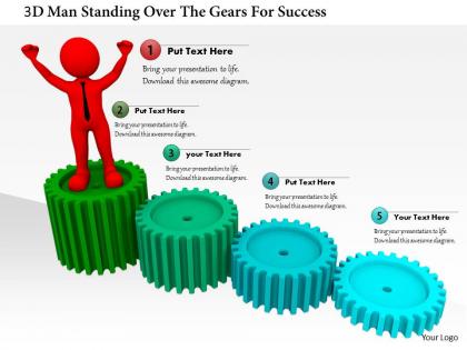 0115 3d man standing over the gears for success ppt graphics icons