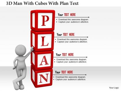 0115 3d man with cubes with plan text ppt graphics icons