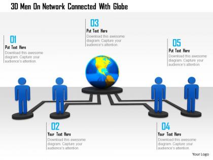 0115 3d men on network connected with globe ppt graphics icons