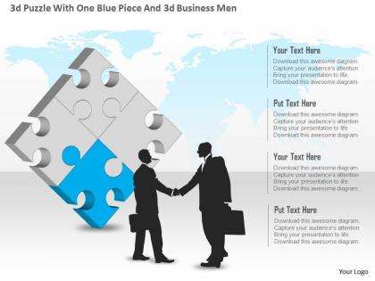 0115 3d puzzle with one blue piece and 3d business men powerpoint template