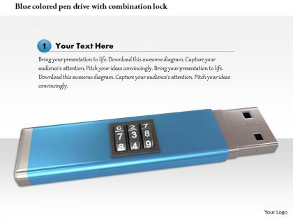 0115 blue colored pen drive with combination lock image graphic for powerpoint