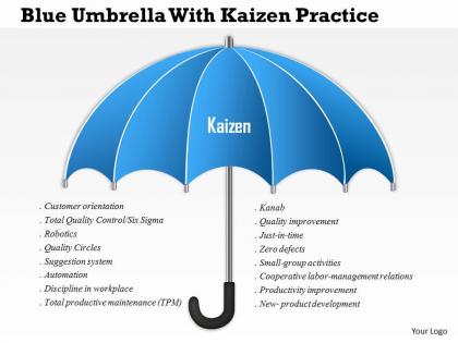 0115 blue umbrella with kaizen practice powerpoint template