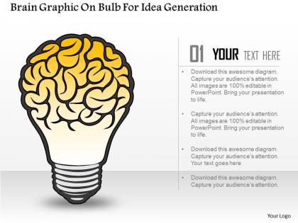 0115 brain graphic on bulb for idea generation powerpoint template