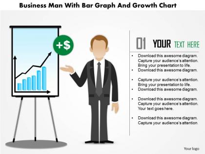 0115 business man with bar graph and growth chart powerpoint template