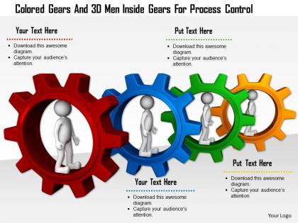 0115 colored gears and 3d men inside gears for process control ppt graphics icons