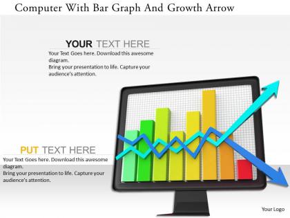 0115 computer with bar graph and growth arrow image graphics for powerpoint