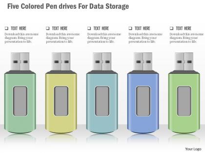 0115 five colored pen drives for data storage powerpoint template