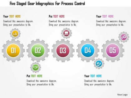 0115 five staged gear infographics for process control powerpoint template