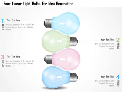 0115 four linear light bulbs for idea generation powerpoint template