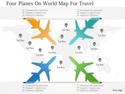 0115 four planes on world map for travel powerpoint template
