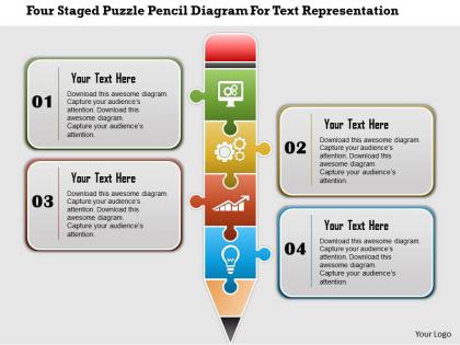 0115 four staged puzzle pencil diagram for text representation powerpoint template