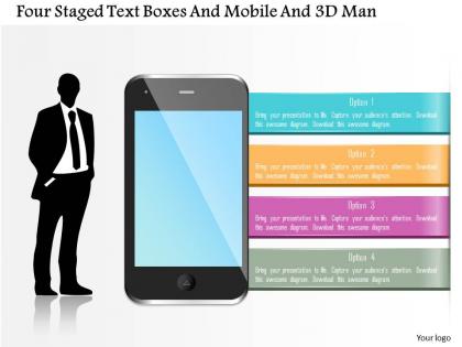 0115 four staged text boxes and mobile and 3d man powerpoint template