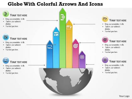 0115 globe with colorful arrows and icons powerpoint template