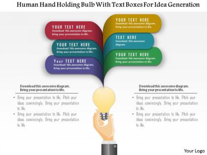 0115 human hand holding bulb with text boxes for idea generation powerpoint template