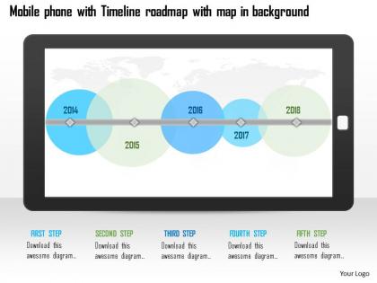 0115 moblie phone with timeline roadmap with map in background ppt slide
