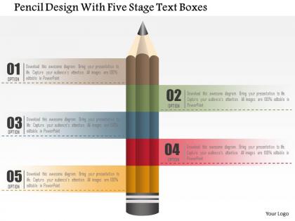 0115 pencil design with five stage text boxes powerpoint template