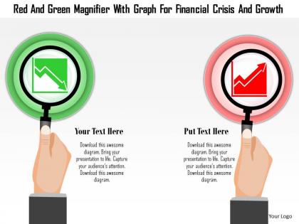 0115 red and green magnifier with graph for financial crisis and growth powerpoint template