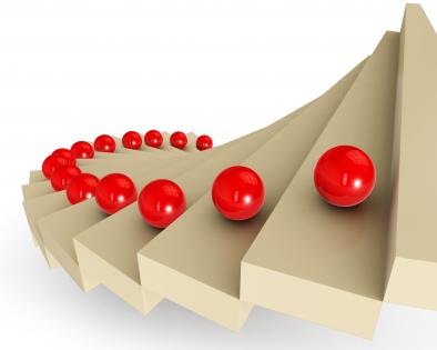 0115 red balls on stairs for success stock photo