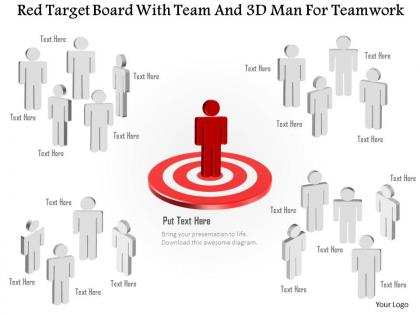 0115 red target board with team and 3d man for teamwork powerpoint template