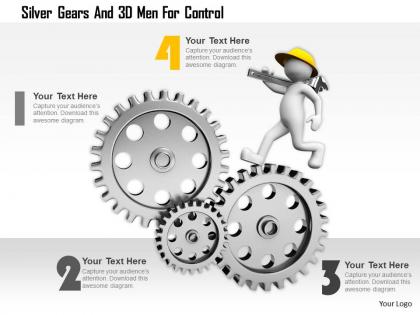 0115 silver gears and 3d men for control ppt graphics icons
