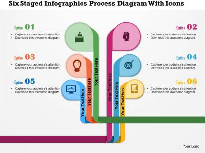 0115 six staged infographics process diagram with icons powerpoint template