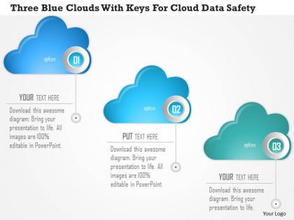 0115 three blue clouds with keys for cloud data safety powerpoint template