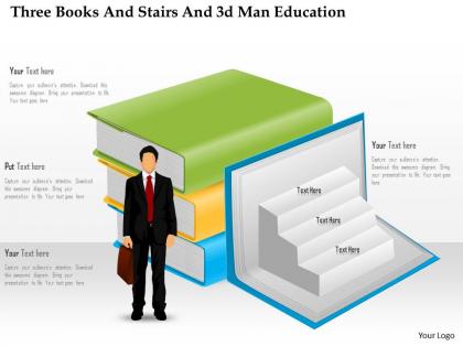 0115 three books and stairs and 3d man education powerpoint template