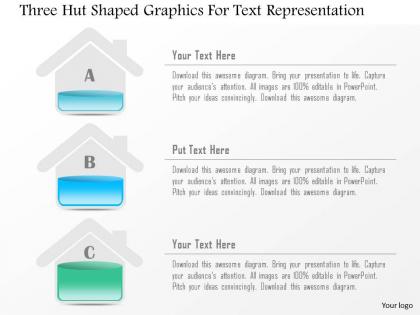 0115 three hut shaped graphics for text representation powerpoint template